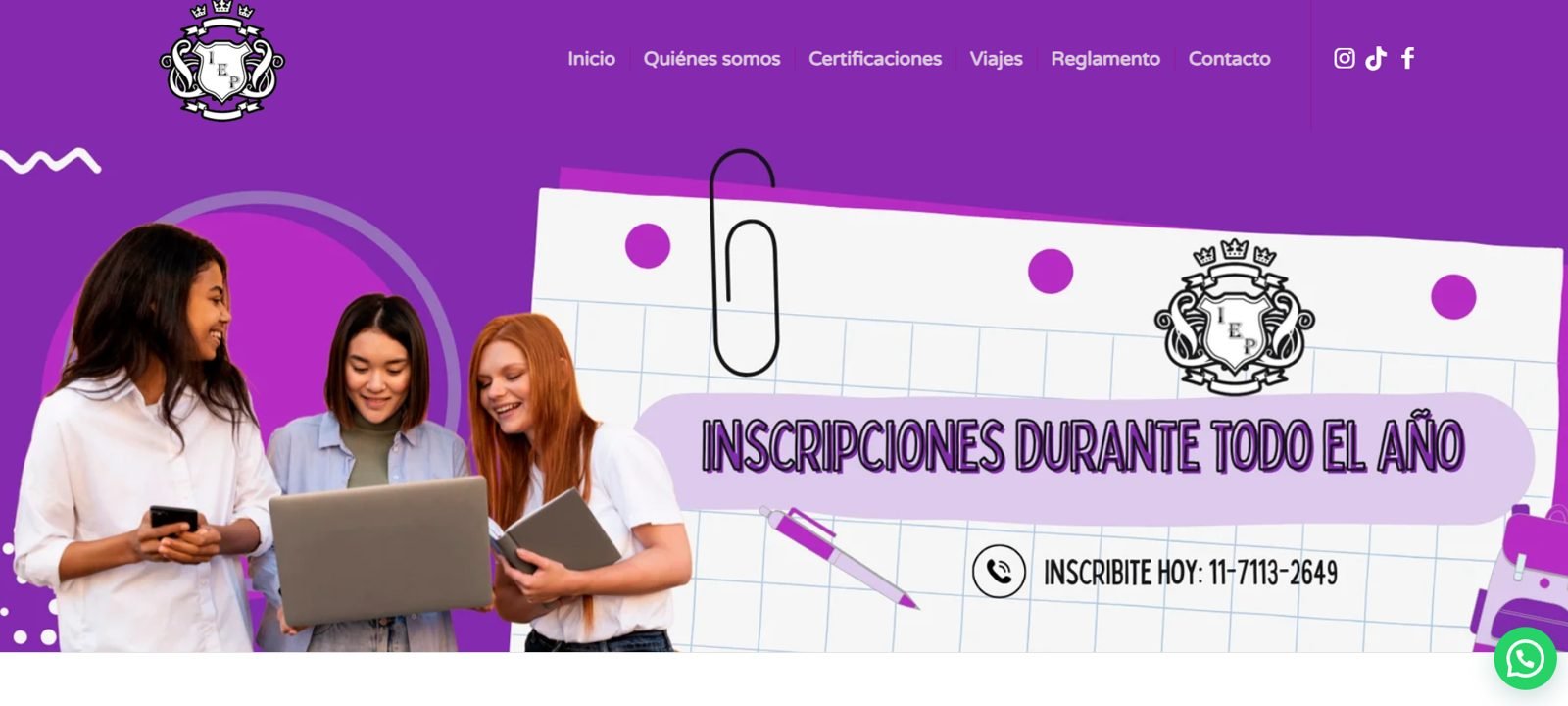 Captura del sitio Instituto de Inglés IEP